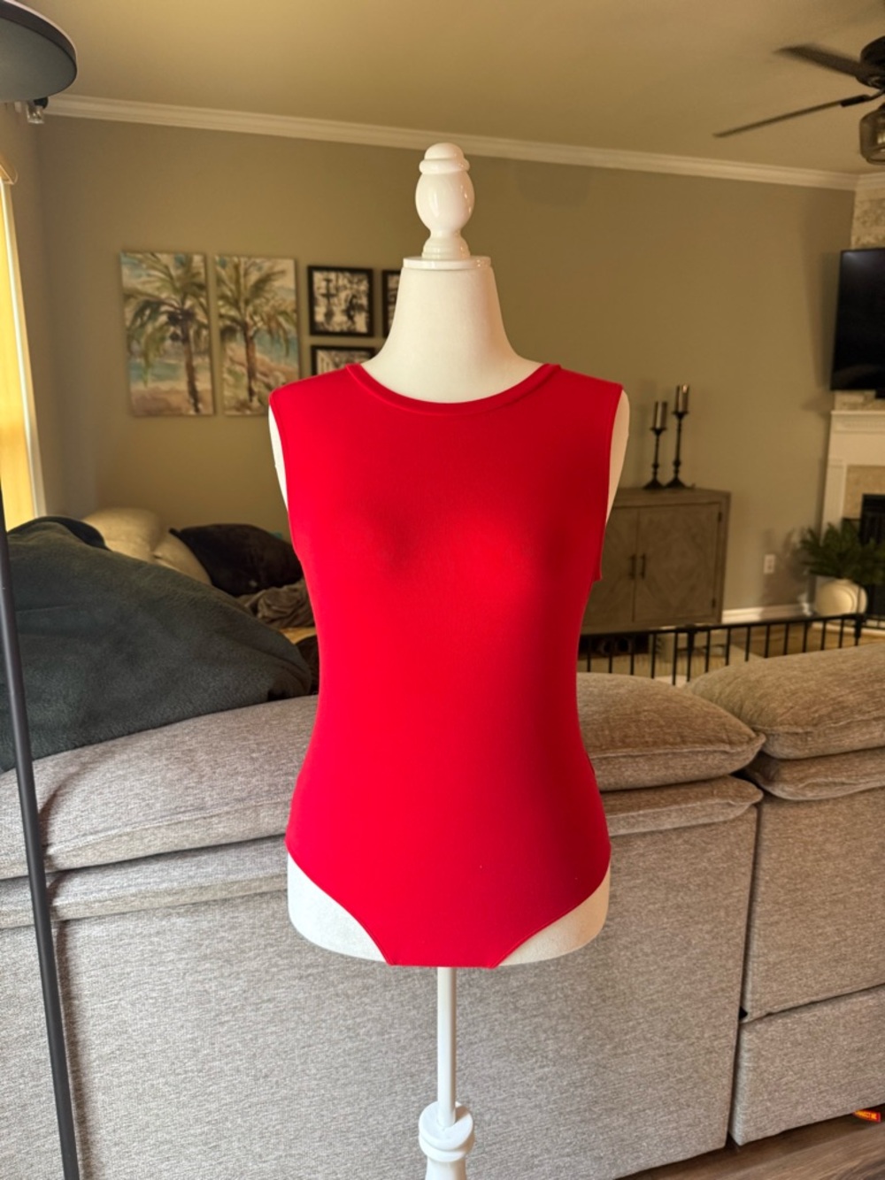 MangoPop Bold Red Sleeveless Bodysuit Top Womens